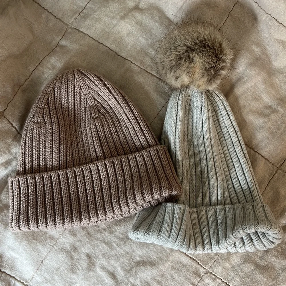 H&M Baby 9-12m Knit Hat Beanie Bundle | 100% Wool + Cotton Blend Pom